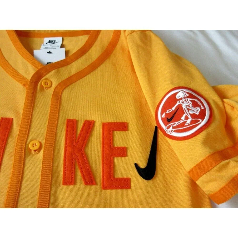 Nike Sportswear Mens Baseball Jersey Button Up Skate shirt Orange Size Small NWT